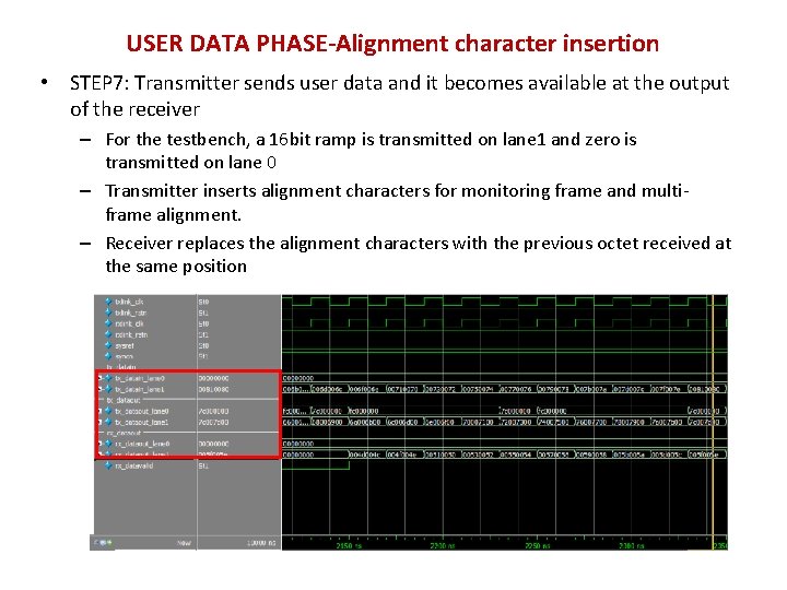 USER DATA PHASE-Alignment character insertion • STEP 7: Transmitter sends user data and it