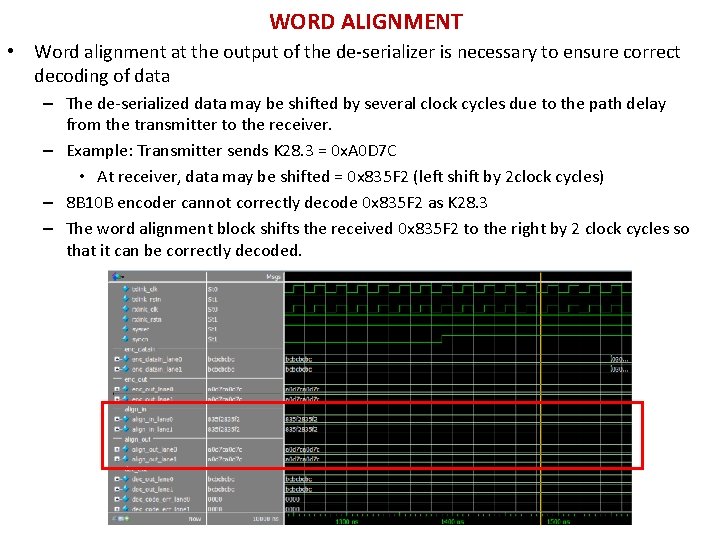 WORD ALIGNMENT • Word alignment at the output of the de-serializer is necessary to
