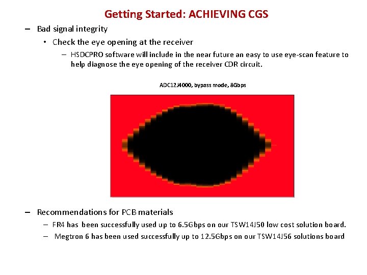 Getting Started: ACHIEVING CGS – Bad signal integrity • Check the eye opening at