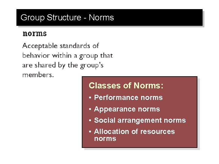 Group Structure - Norms Classes of Norms: • Performance norms • Appearance norms •