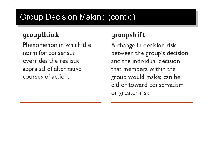 Group Decision Making (cont’d) 