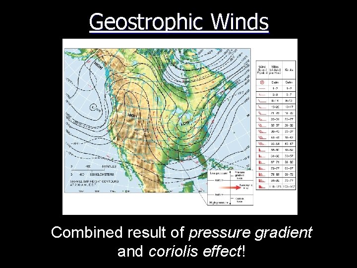 Geostrophic Winds Combined result of pressure gradient and coriolis effect! 