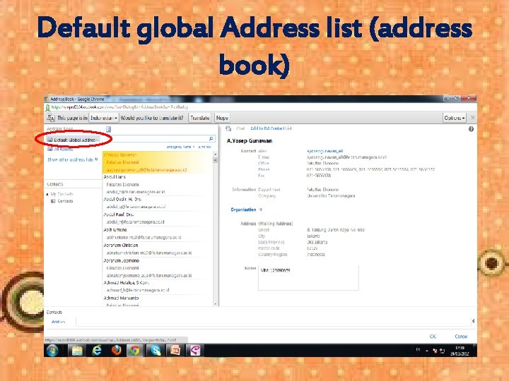 Default global Address list (address book) 