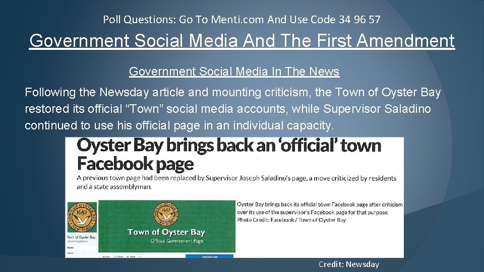 Poll Questions: Go To Menti. com And Use Code 34 96 57 Government Social