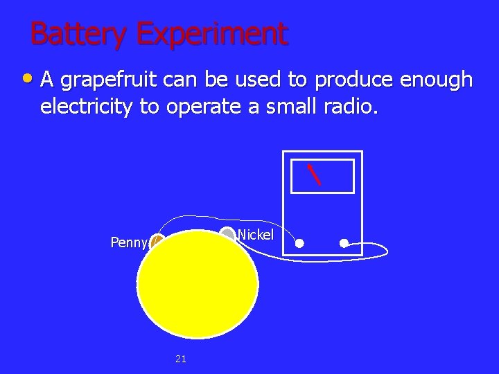 Battery Experiment • A grapefruit can be used to produce enough electricity to operate