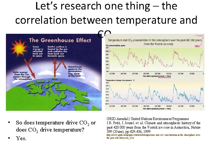 Let’s research one thing – the correlation between temperature and CO 2 • So