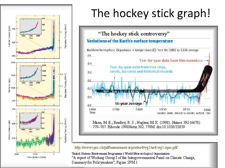 The hockey stick graph! “The hockey stick controversy” Mann, M. E. ; Bradley, R.