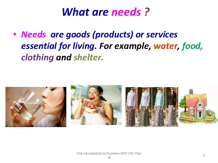 What are needs ? • Needs are goods (products) or services essential for living.