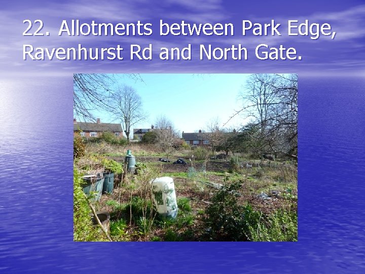 22. Allotments between Park Edge, Ravenhurst Rd and North Gate. 