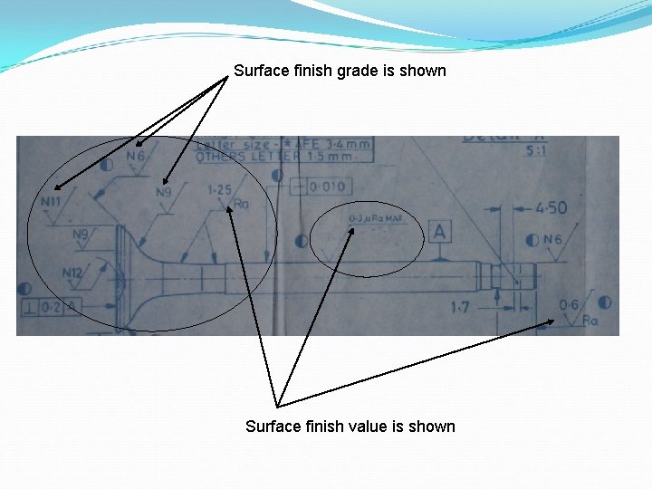 Surface finish grade is shown Surface finish value is shown 