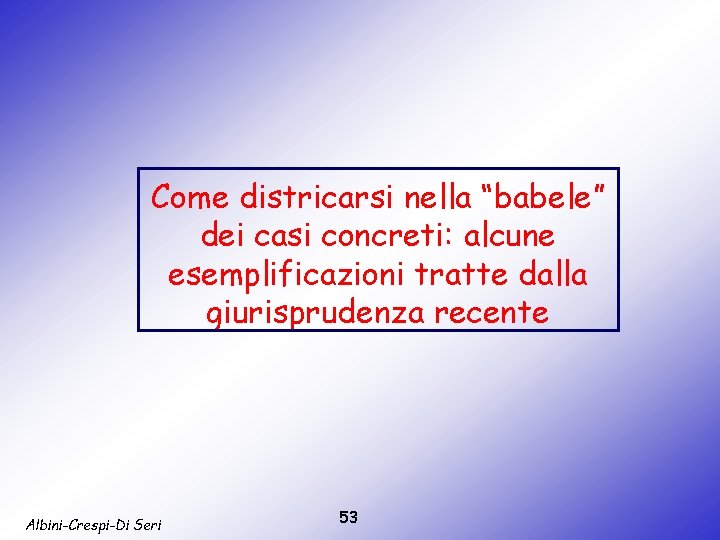 Come districarsi nella “babele” dei casi concreti: alcune esemplificazioni tratte dalla giurisprudenza recente Albini-Crespi-Di