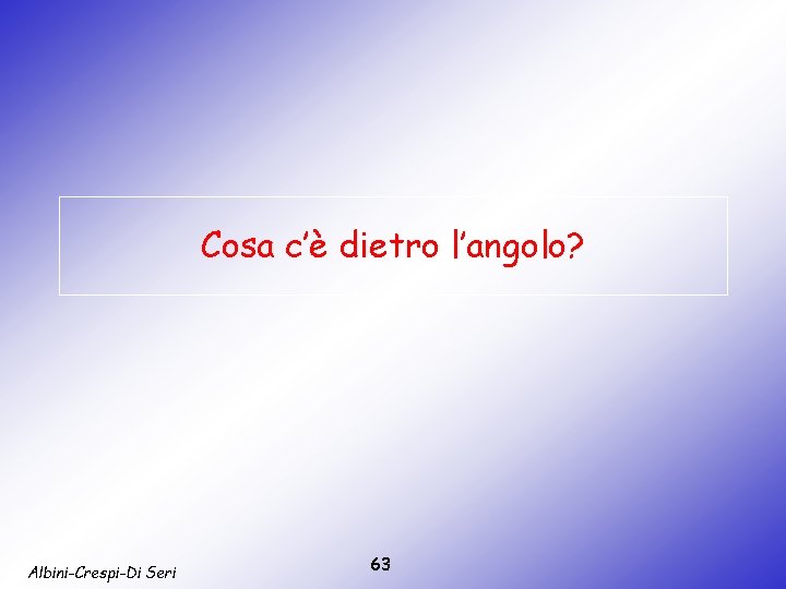 Cosa c’è dietro l’angolo? Albini-Crespi-Di Seri 63 