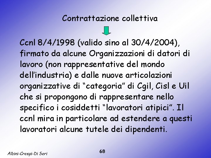 Contrattazione collettiva Ccnl 8/4/1998 (valido sino al 30/4/2004), firmato da alcune Organizzazioni di datori