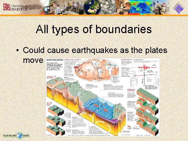 All types of boundaries • Could cause earthquakes as the plates move 
