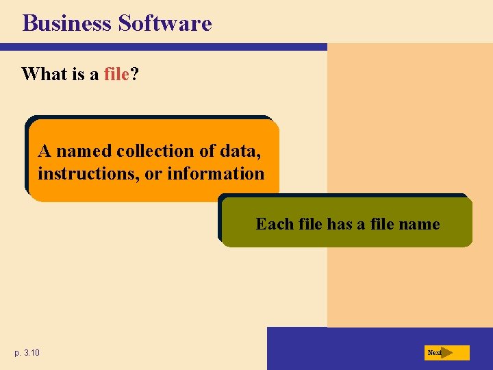 Business Software What is a file? A named collection of data, instructions, or information