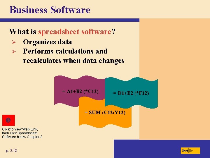 Business Software What is spreadsheet software? Ø Ø Organizes data Performs calculations and recalculates