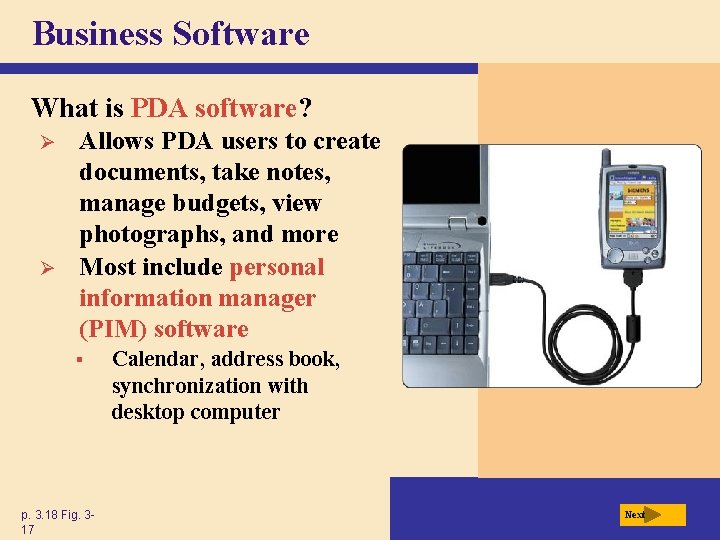 Business Software What is PDA software? Ø Ø Allows PDA users to create documents,
