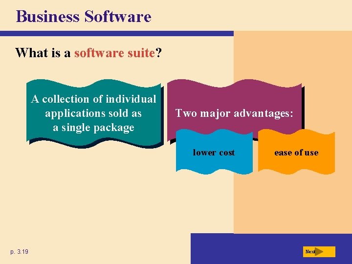 Business Software What is a software suite? A collection of individual applications sold as