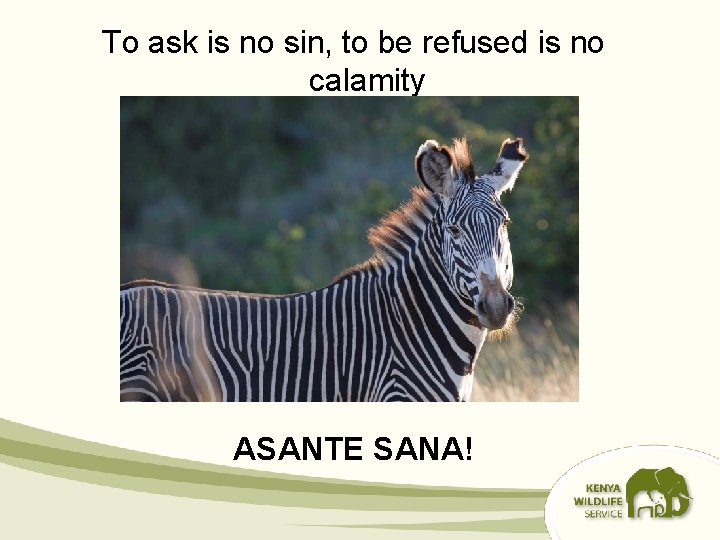 To ask is no sin, to be refused is no calamity ASANTE SANA! 