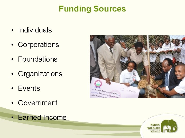 Funding Sources • Individuals • Corporations • Foundations • Organizations • Events • Government