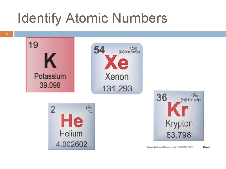 Identify Atomic Numbers 3 