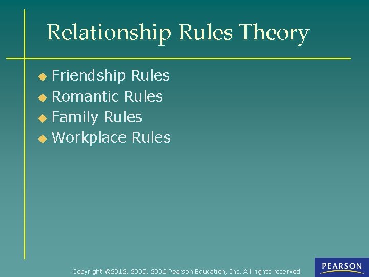 Relationship Rules Theory Friendship Rules u Romantic Rules u Family Rules u Workplace Rules