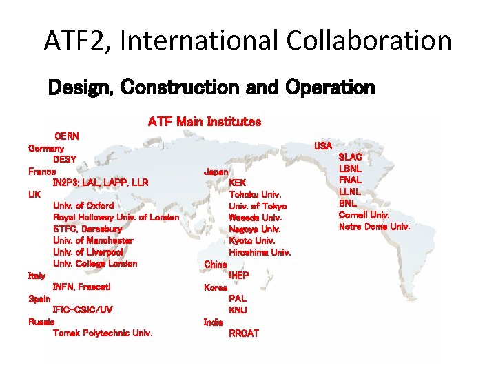 ATF 2, International Collaboration Design, Construction and Operation ATF Main Institutes CERN Germany DESY