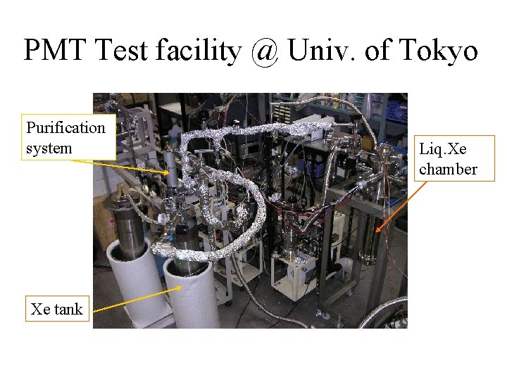 PMT Test facility @ Univ. of Tokyo Purification system Xe tank Liq. Xe chamber