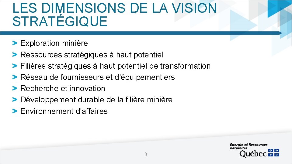 LES DIMENSIONS DE LA VISION STRATÉGIQUE > > > > Exploration minière Ressources stratégiques