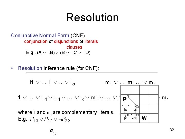 Resolution Conjunctive Normal Form (CNF) conjunction of disjunctions of literals clauses E. g. ,