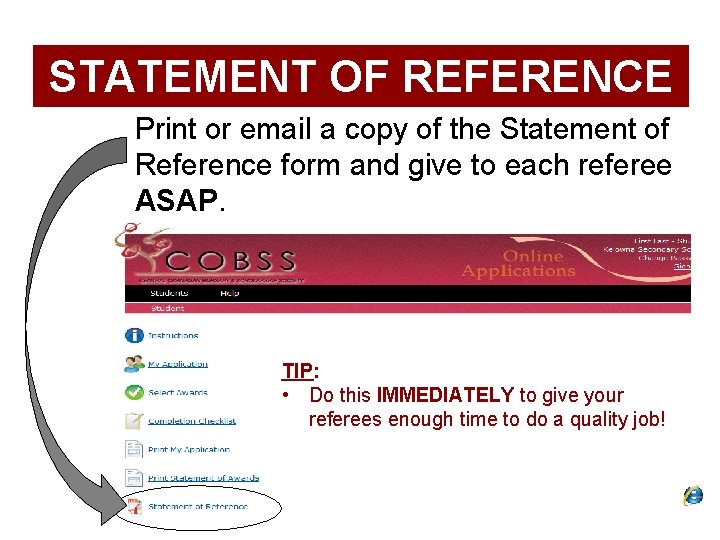 STATEMENT OF REFERENCE Print or email a copy of the Statement of Reference form