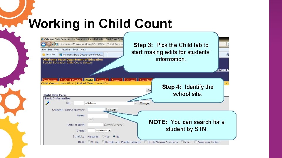 Working in Child Count Step 3: Pick the Child tab to start making edits