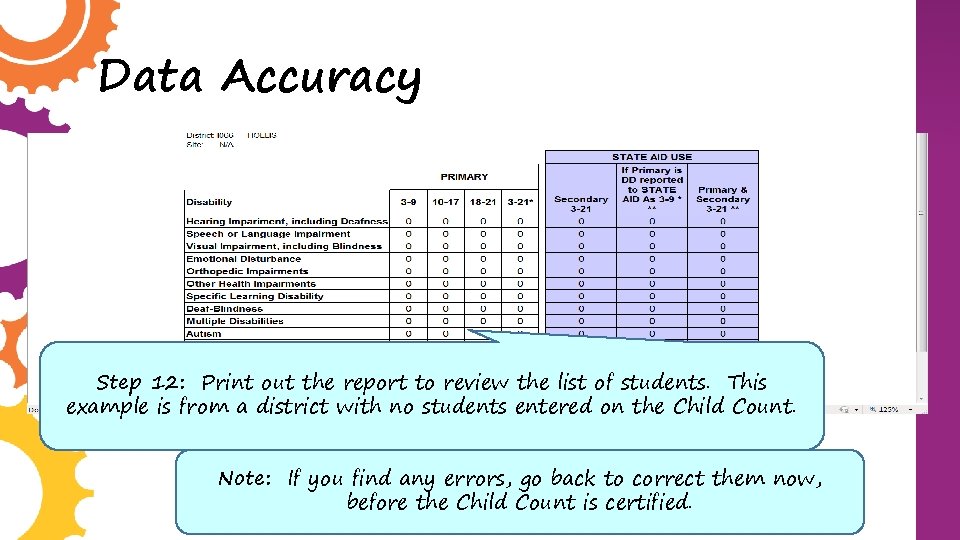 Data Accuracy Step 12: Print out the report to review the list of students.