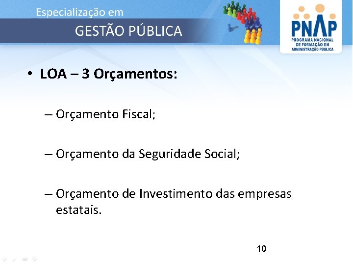  • LOA – 3 Orçamentos: – Orçamento Fiscal; – Orçamento da Seguridade Social;