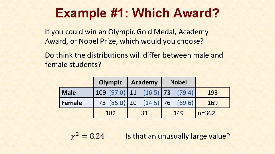 Example #1: Which Award? If you could win an Olympic Gold Medal, Academy Award,