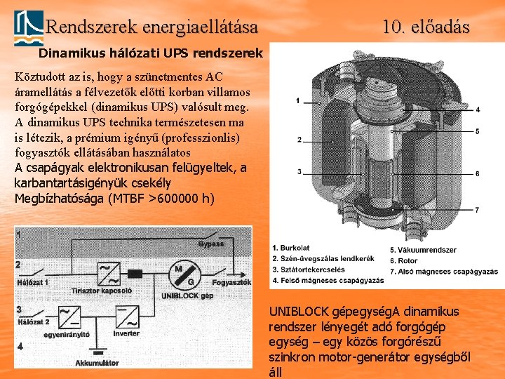 Rendszerek energiaellátása 10. előadás Dinamikus hálózati UPS rendszerek Köztudott az is, hogy a szünetmentes