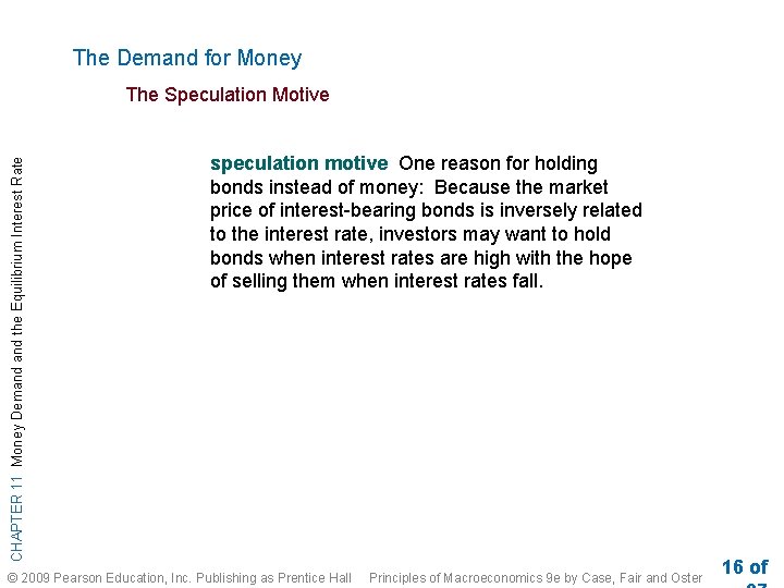 The Demand for Money CHAPTER 11 Money Demand the Equilibrium Interest Rate The Speculation