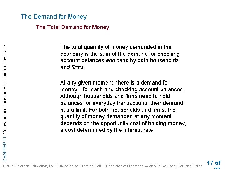 The Demand for Money CHAPTER 11 Money Demand the Equilibrium Interest Rate The Total