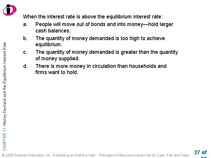 CHAPTER 11 Money Demand the Equilibrium Interest Rate When the interest rate is above