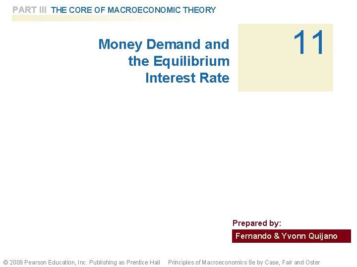 PART III THE CORE OF MACROECONOMIC THEORY 11 Money Demand the Equilibrium Interest Rate