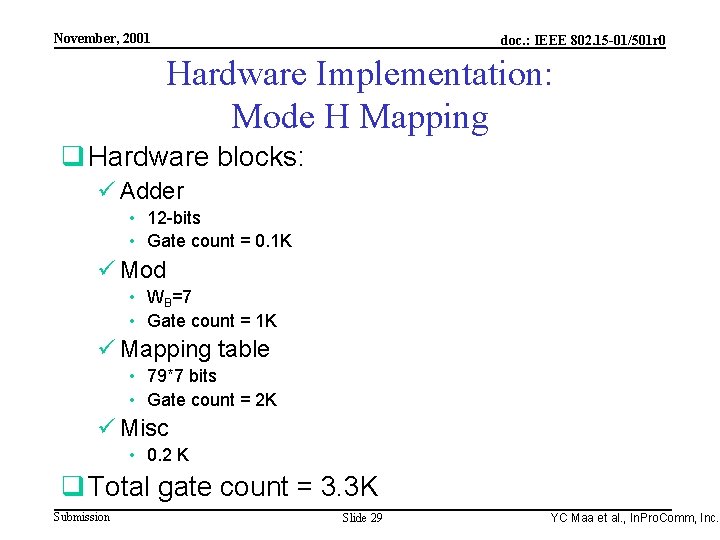 Integrated Programmable Communications, Inc. November, 2001 doc. : IEEE 802. 15 -01/501 r 0