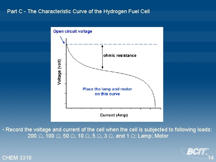 Part C - The Characteristic Curve of the Hydrogen Fuel Cell • Record the