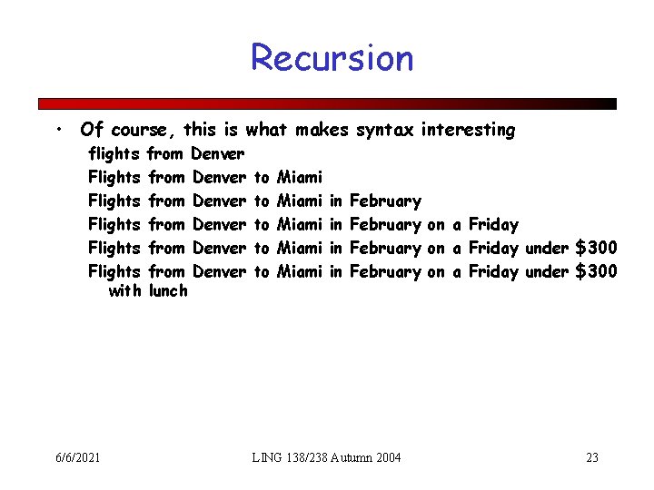 Recursion • Of course, this is what makes syntax interesting flights from Denver Flights