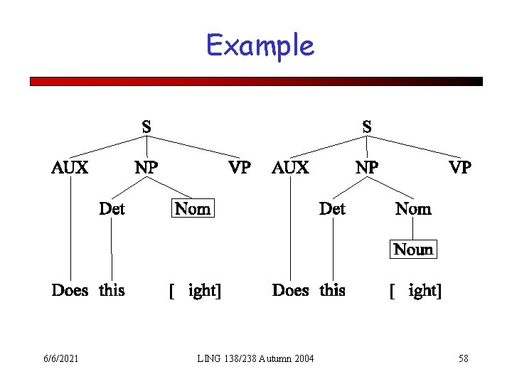 Example 6/6/2021 LING 138/238 Autumn 2004 58 