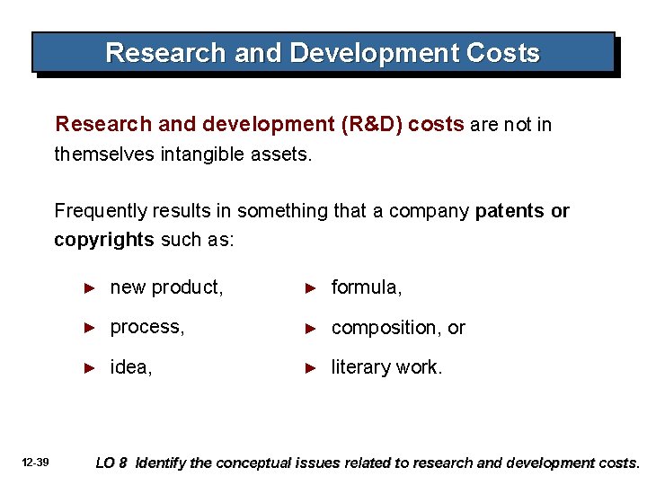 Research and Development Costs Research and development (R&D) costs are not in themselves intangible