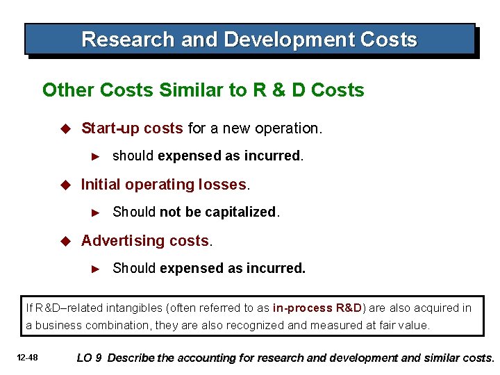 Research and Development Costs Other Costs Similar to R & D Costs u Start-up