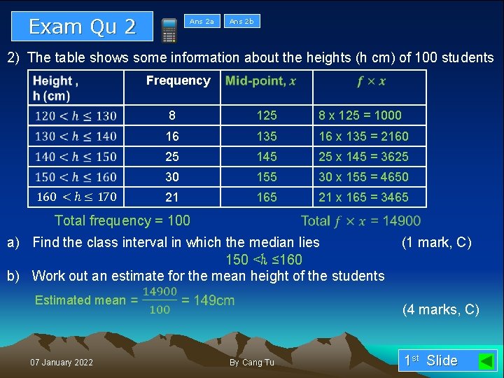 Exam Qu 2 Ans 2 a Ans 2 b 2) The table shows some