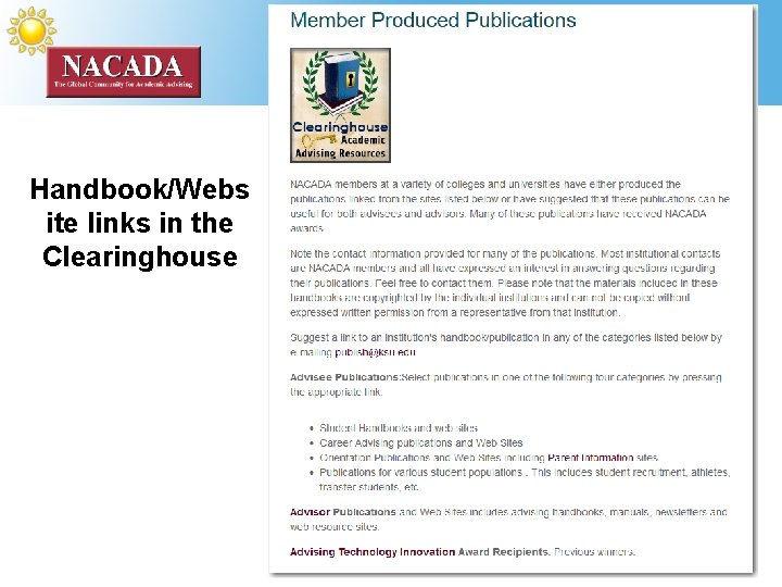 Handbook/Webs ite links in the Clearinghouse 