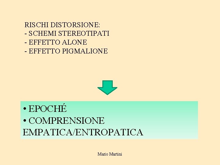 RISCHI DISTORSIONE: - SCHEMI STEREOTIPATI - EFFETTO ALONE - EFFETTO PIGMALIONE • EPOCHÉ •