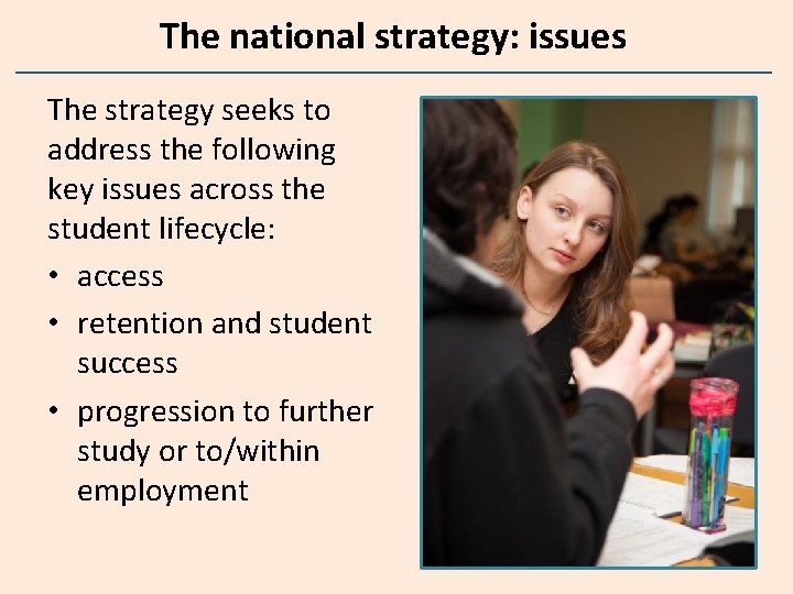 The national strategy: issues The strategy seeks to address the following key issues across